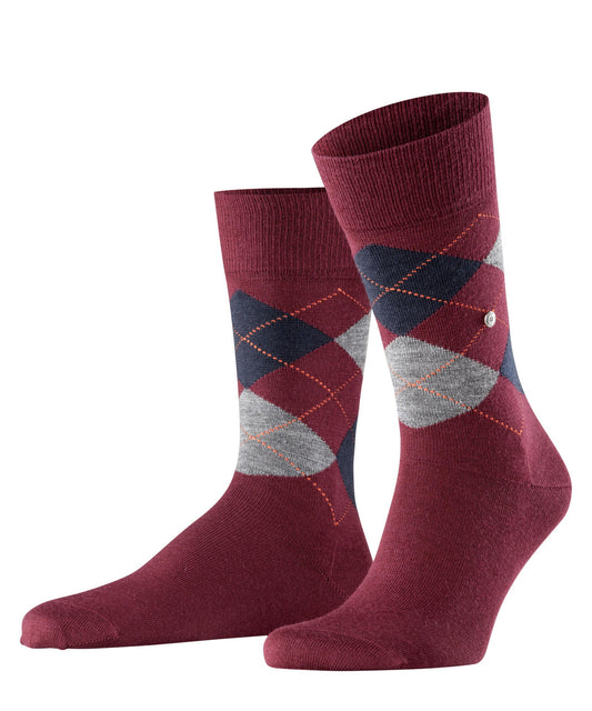 Burlington Edinburgh Argyle Wool Mix Socks Burgundy