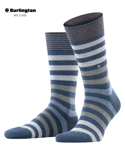 Burlington Blackpool Stripe Organic Cotton Socks Blue Melange