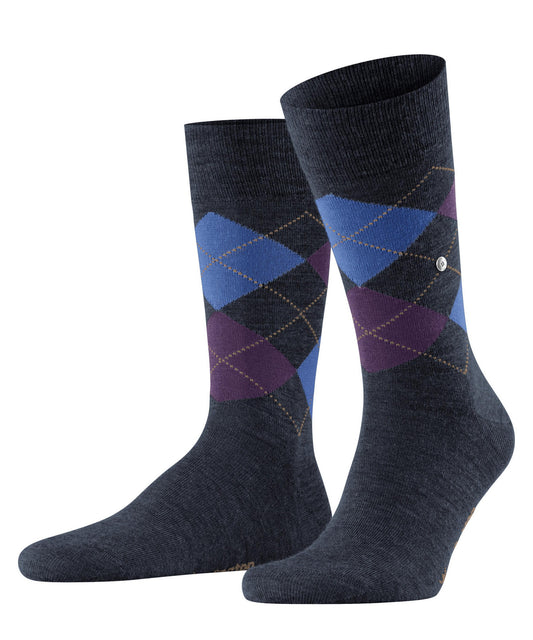 Burlington Melange Edinburgh Argyle Wool Mix Socks Royal