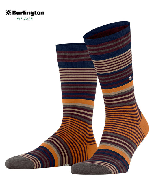Burlington Stripe Virgin Wool Socks Henna Red