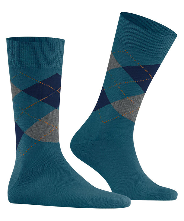 Burlington Edinburgh Wool Argyle Socks Lagoon Blue