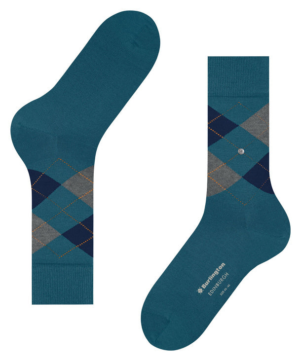 Burlington Edinburgh Wool Argyle Socks Lagoon Blue