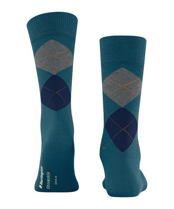 Burlington Edinburgh Wool Argyle Socks Lagoon Blue