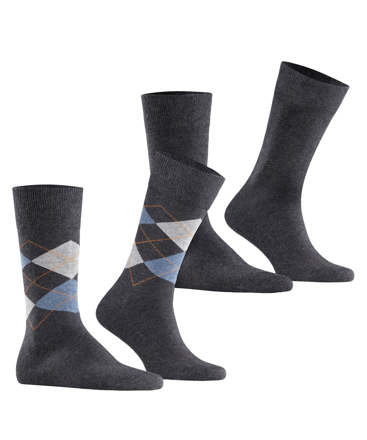 Burlington Everyday 2 Pack Argyle Plain Socks Anthra Mel Grey