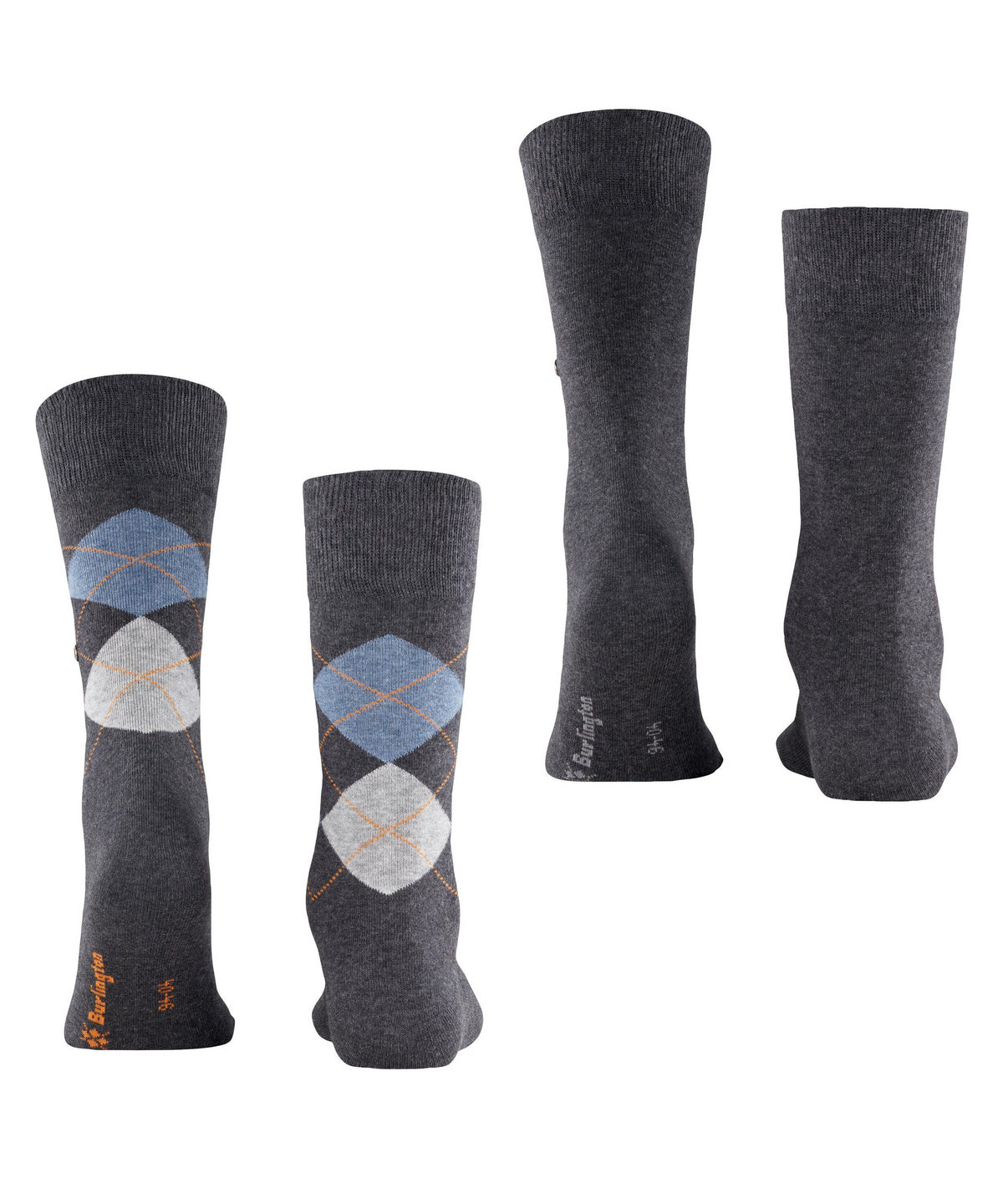 Burlington Everyday 2 Pack Argyle Plain Socks Anthra Mel Grey