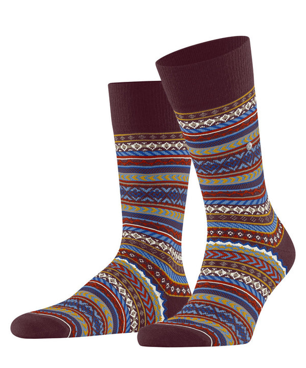 Burlington Fair Isle Pattern Socks Claret Red