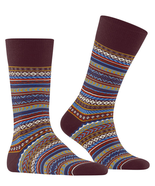 Burlington Fair Isle Pattern Socks Claret Red