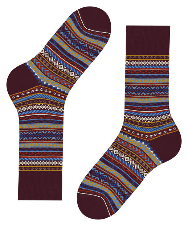 Burlington Fair Isle Pattern Socks Claret Red