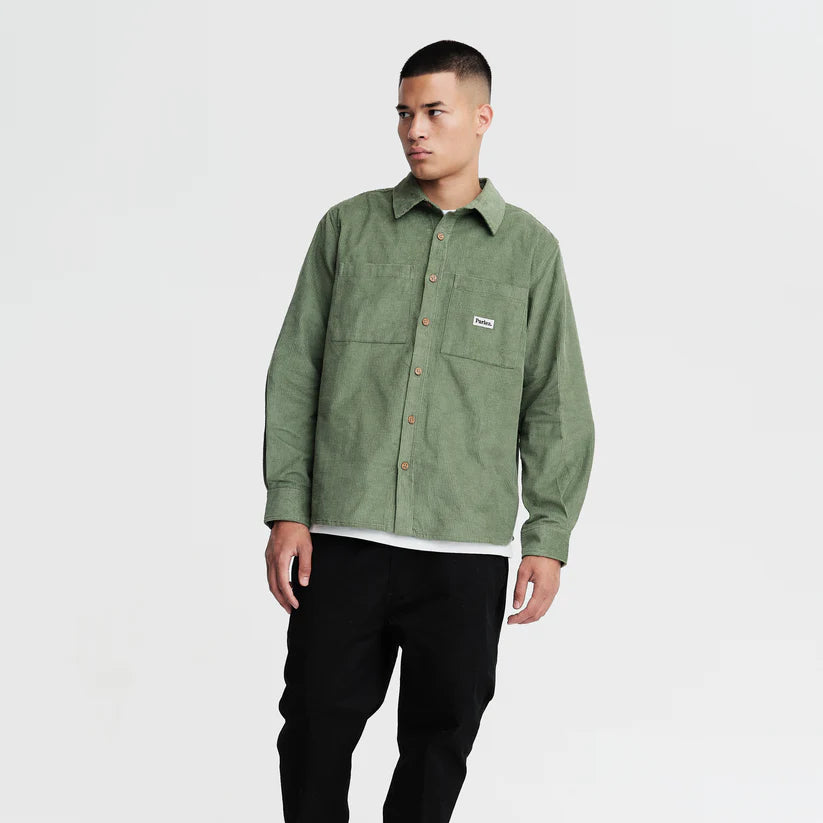 Parlez Ayr Cord Shirt Olive Green