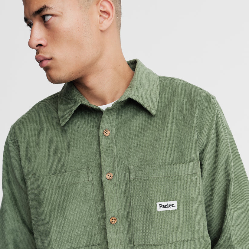Parlez Ayr Cord Shirt Olive Green