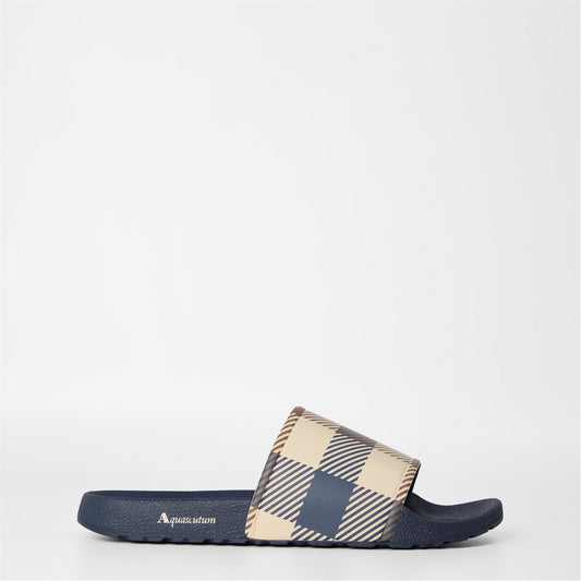 Aquascutum Beach Icon Macro Check Slides Navy