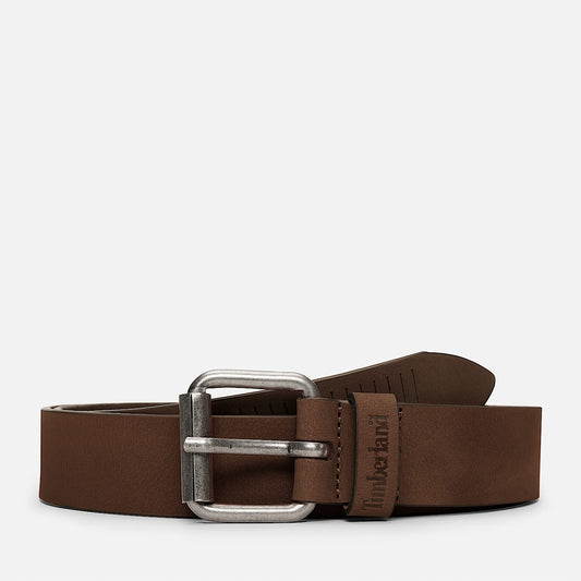 Timberland Nubuck Vertical Cut Leather Belt Brown