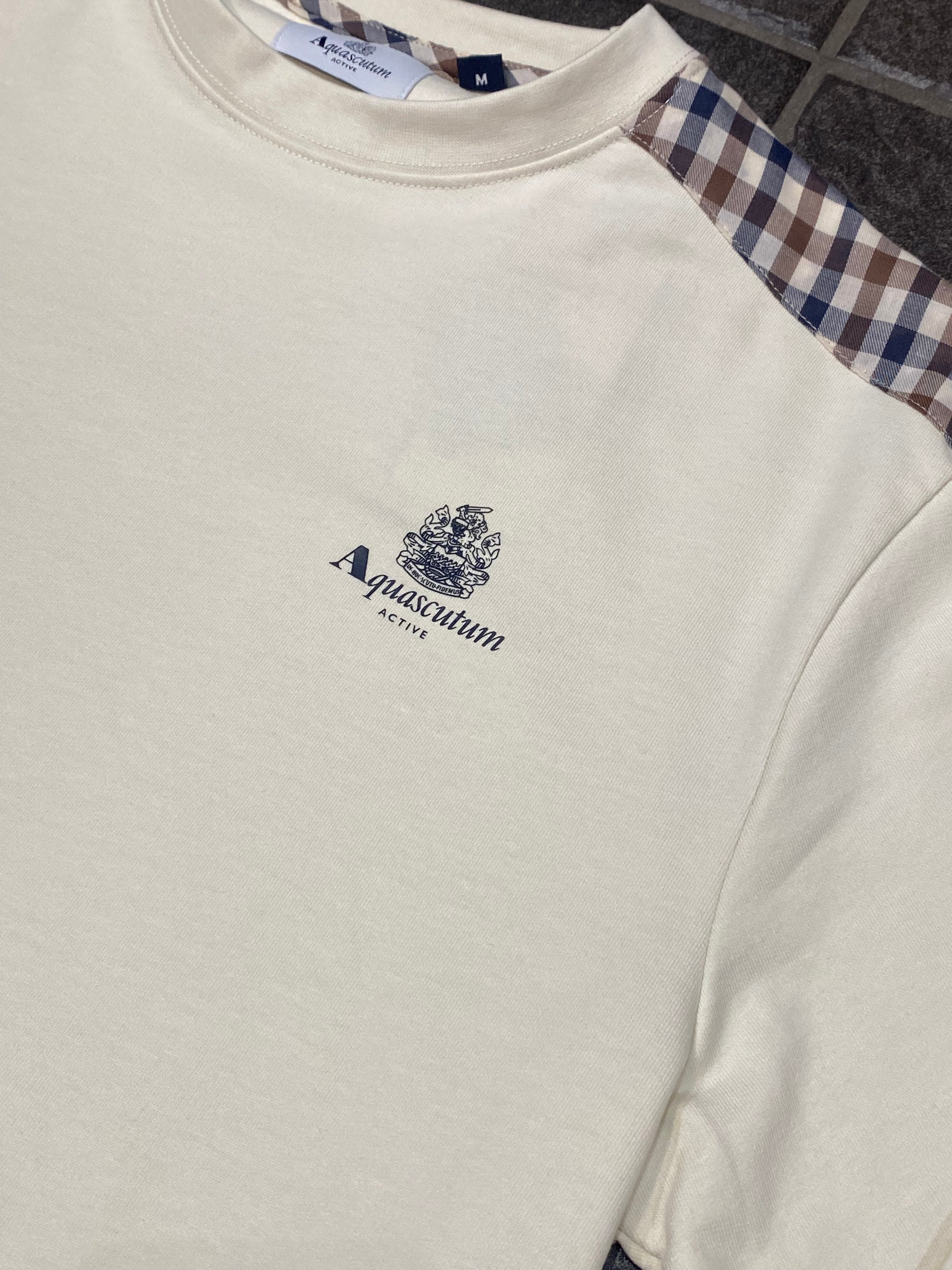 Aquascutum Small Logo Check Detail Sweat Old White