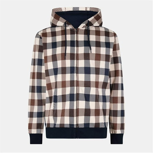 Aquascutum Macro Iconic Check Detail Zip Hoodie Navy