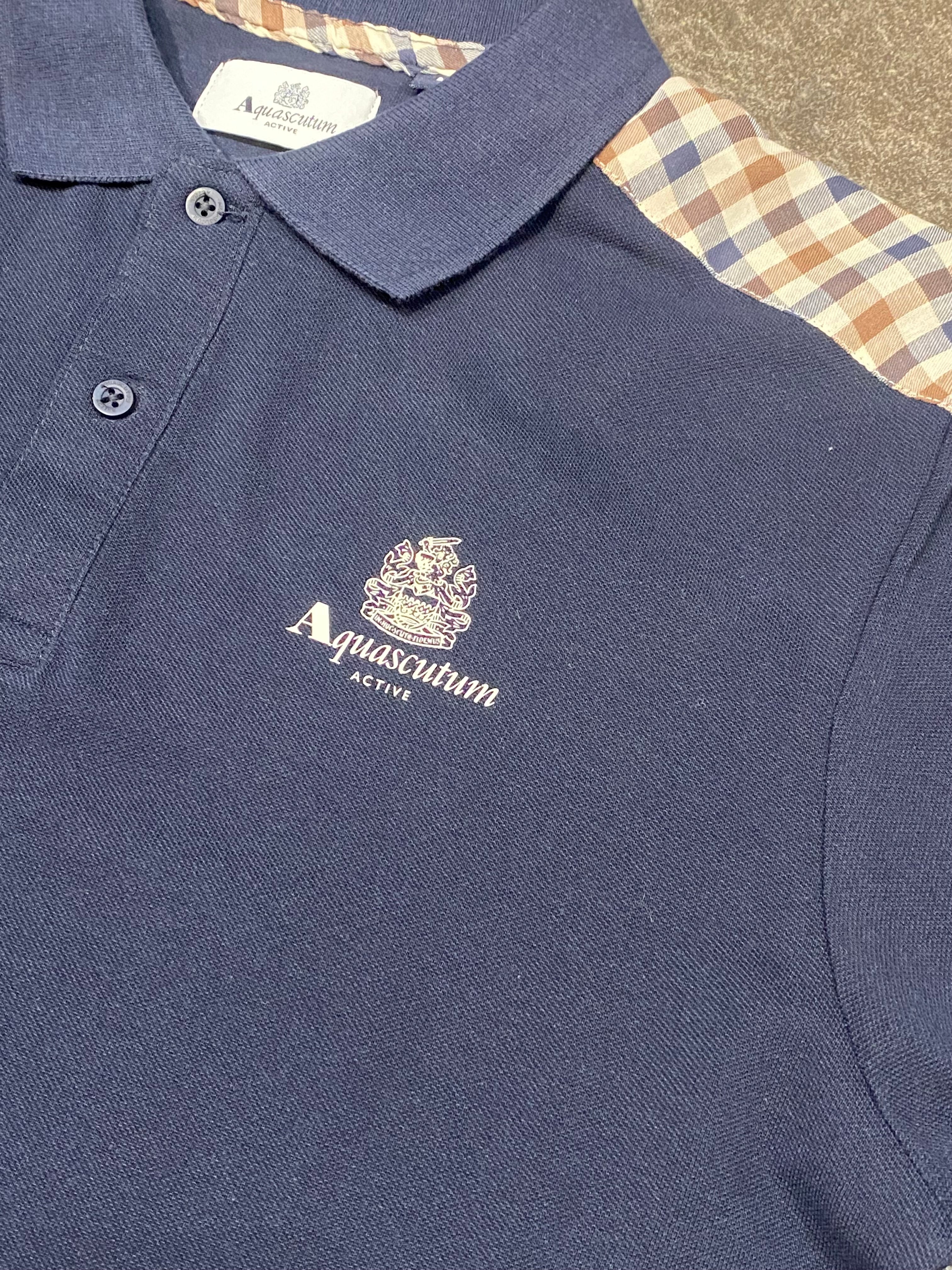 Aquascutum Shoulder Club Check Polo Navy