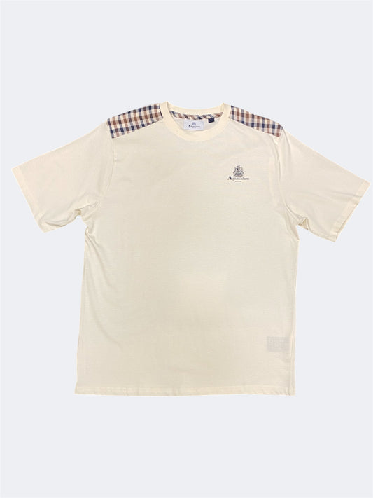 Aquascutum Active Shoulder Club Check T-Shirt Old White