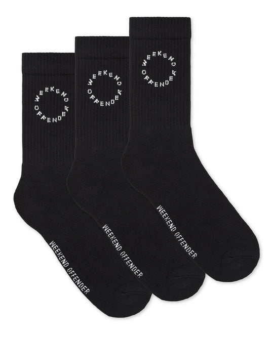 Weekend Offender 3 Pack Orbis Sports Socks Black