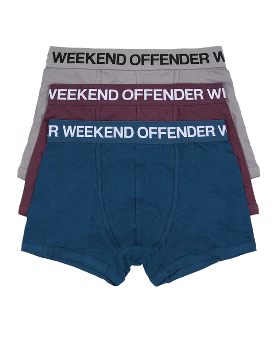 Weekend Offender 3 Pack Boxers Shorts Grey/Plum/Blue