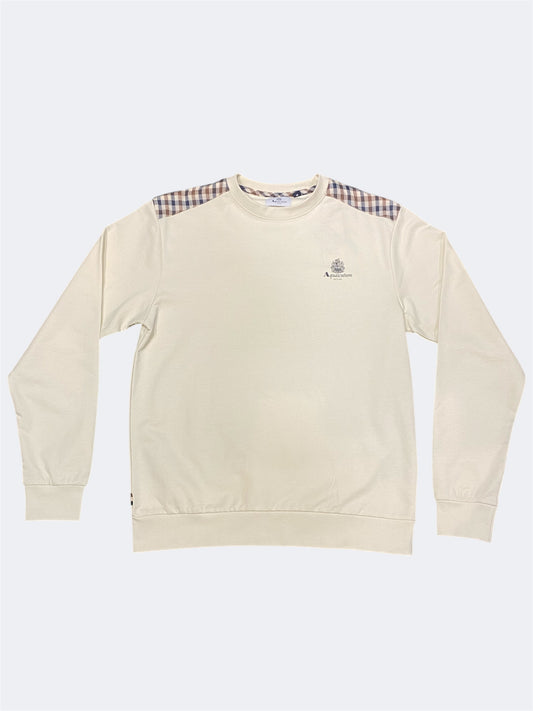 Aquascutum Small Logo Check Detail Sweat Old White
