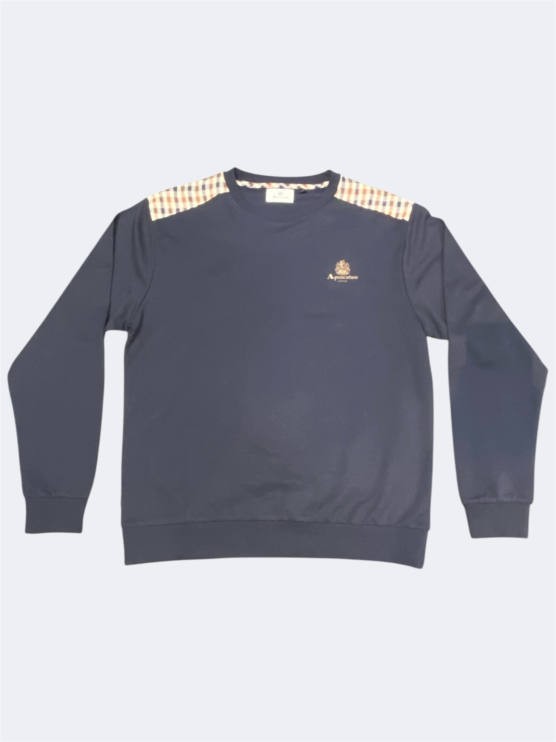 Aquascutum Small Logo Check Detail Sweat Navy