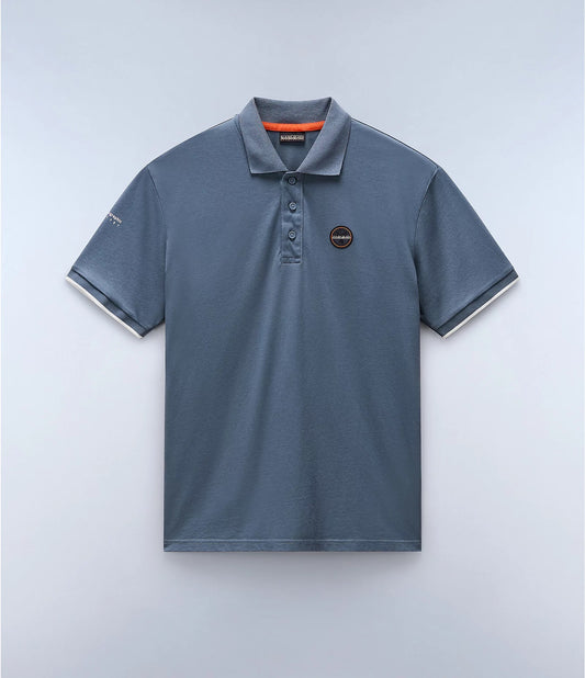 Napapijri Badge Summer Short Sleeve Polo Shirt Stormy Weat Grey