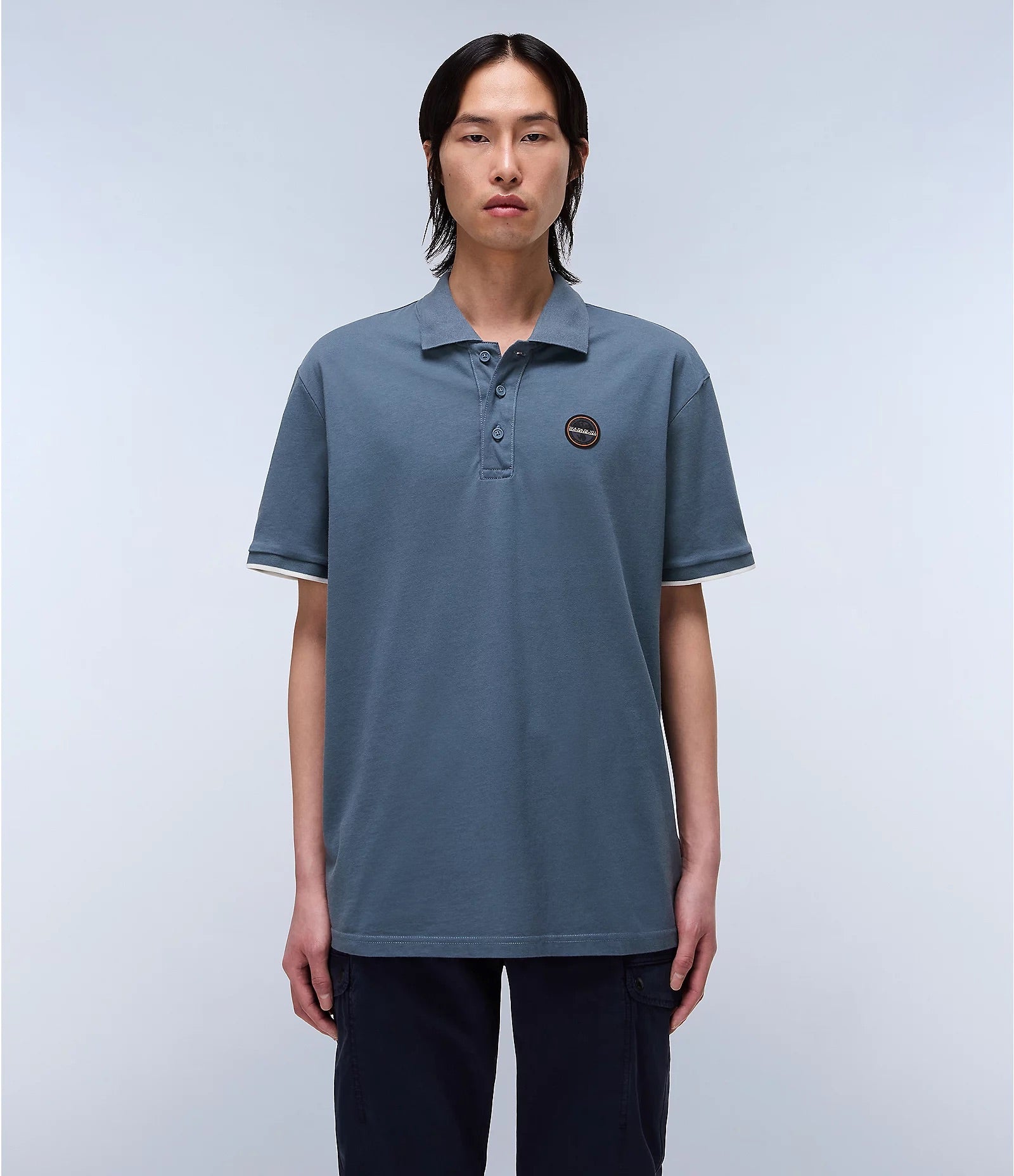 Napapijri Badge Summer Short Sleeve Polo Shirt Stormy Weat Grey