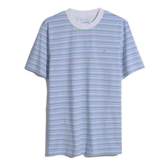 Farah Danny Stripe Organic Cotton T-Shirt Arctic Blue
