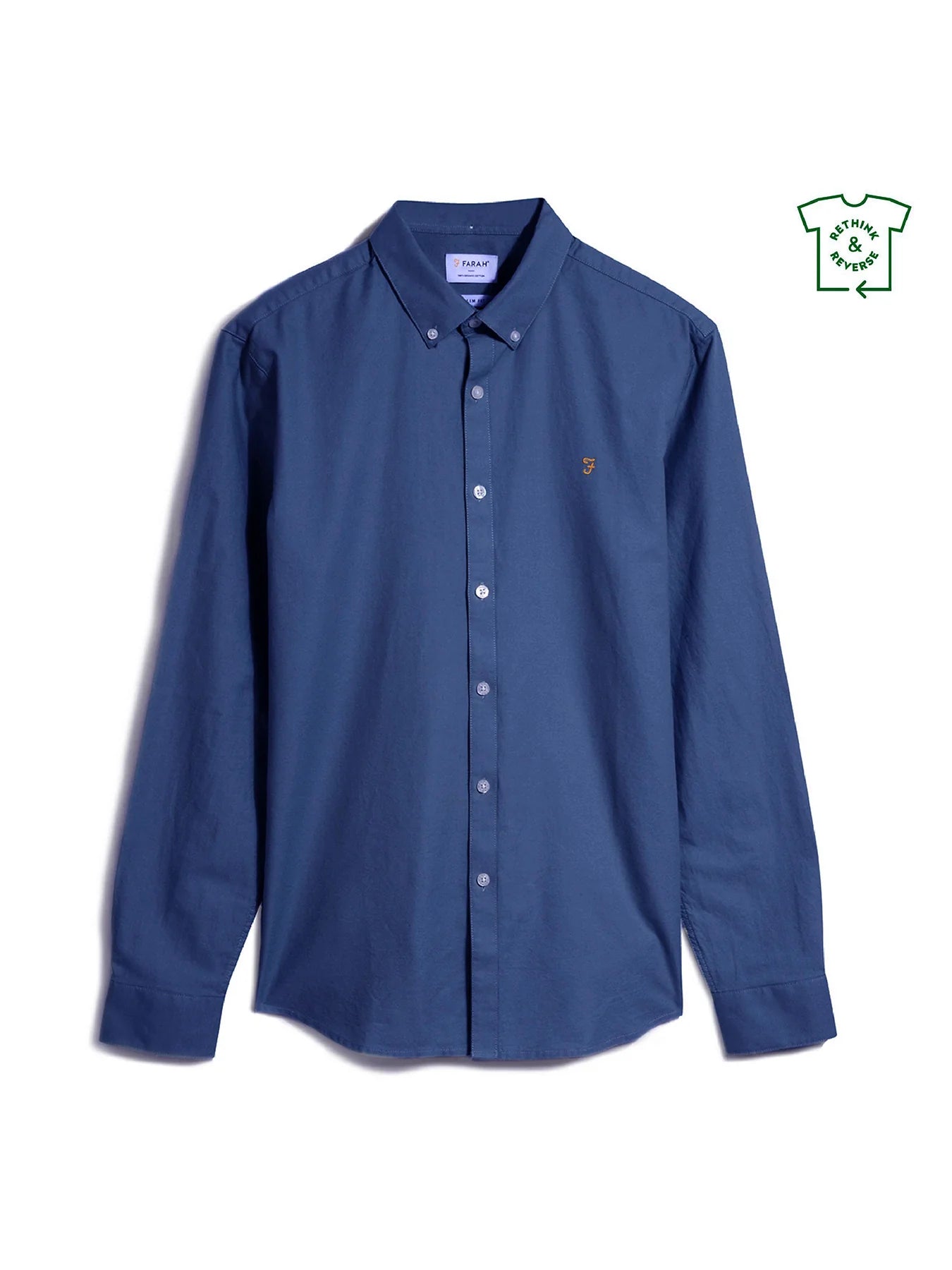 Farah Long Sleeve Brewer Oxford Cotton Shirt Blue Peony