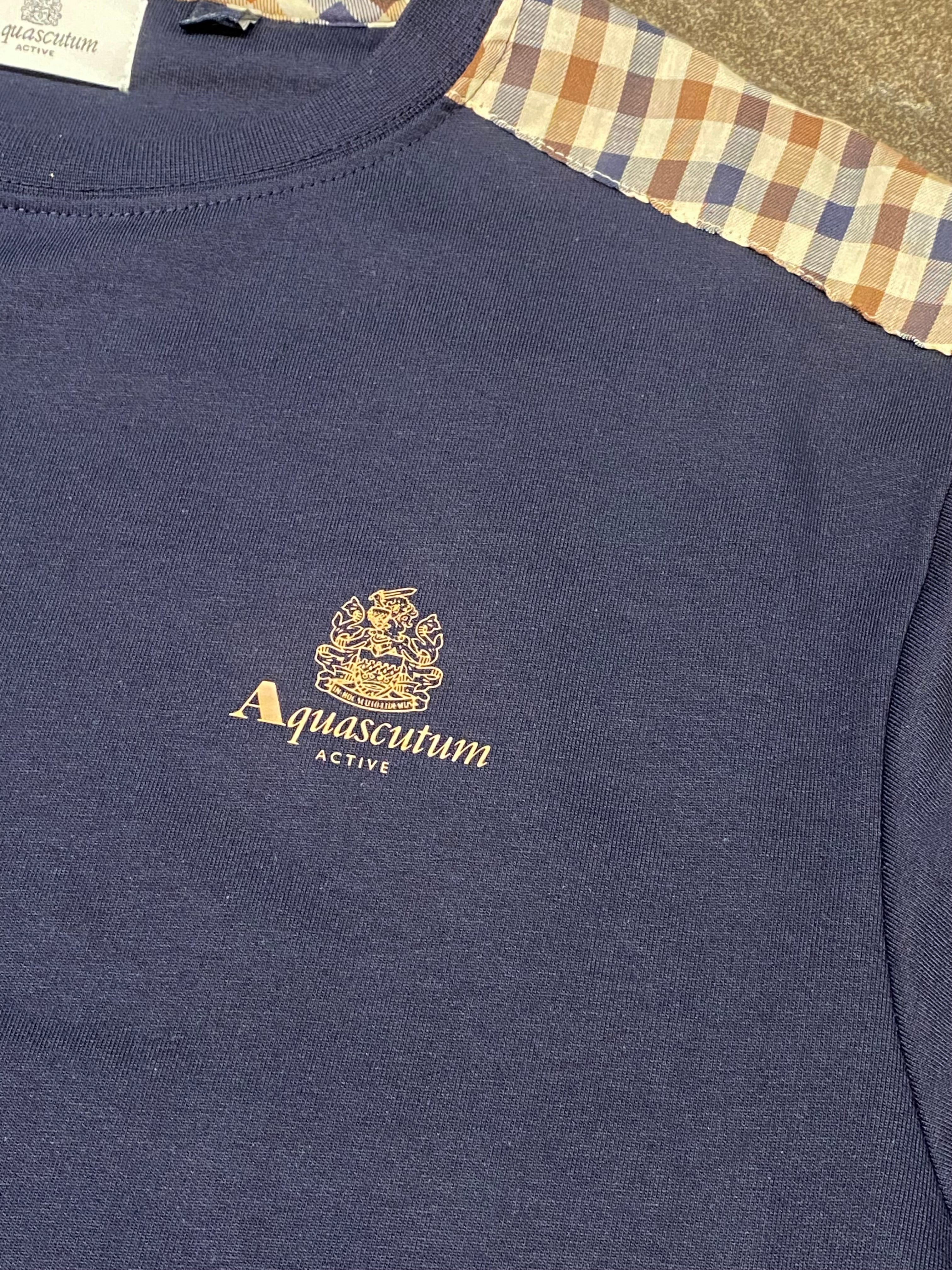 Aquascutum Small Logo Check Detail Sweat Navy