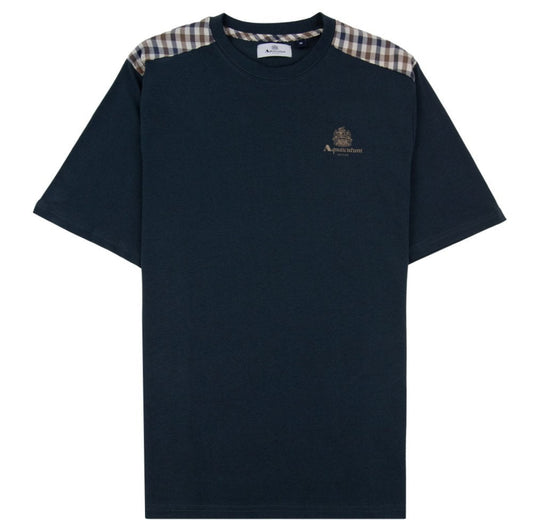 Aquascutum Active Shoulder Club Check T-Shirt Navy