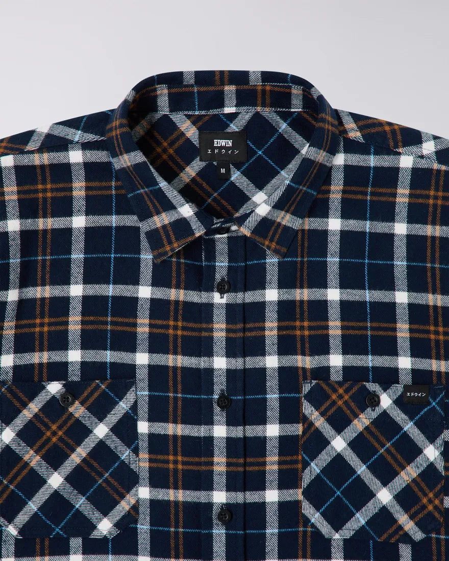 Edwin Labour Check Flannel Shirt Navy Blue