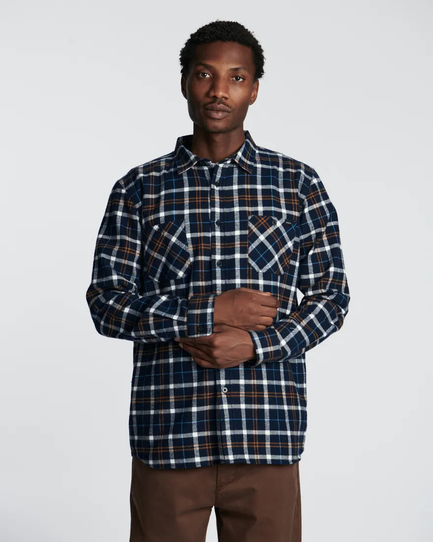 Edwin Labour Check Flannel Shirt Navy Blue