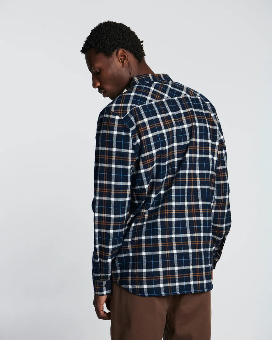 Edwin Labour Check Flannel Shirt Navy Blue