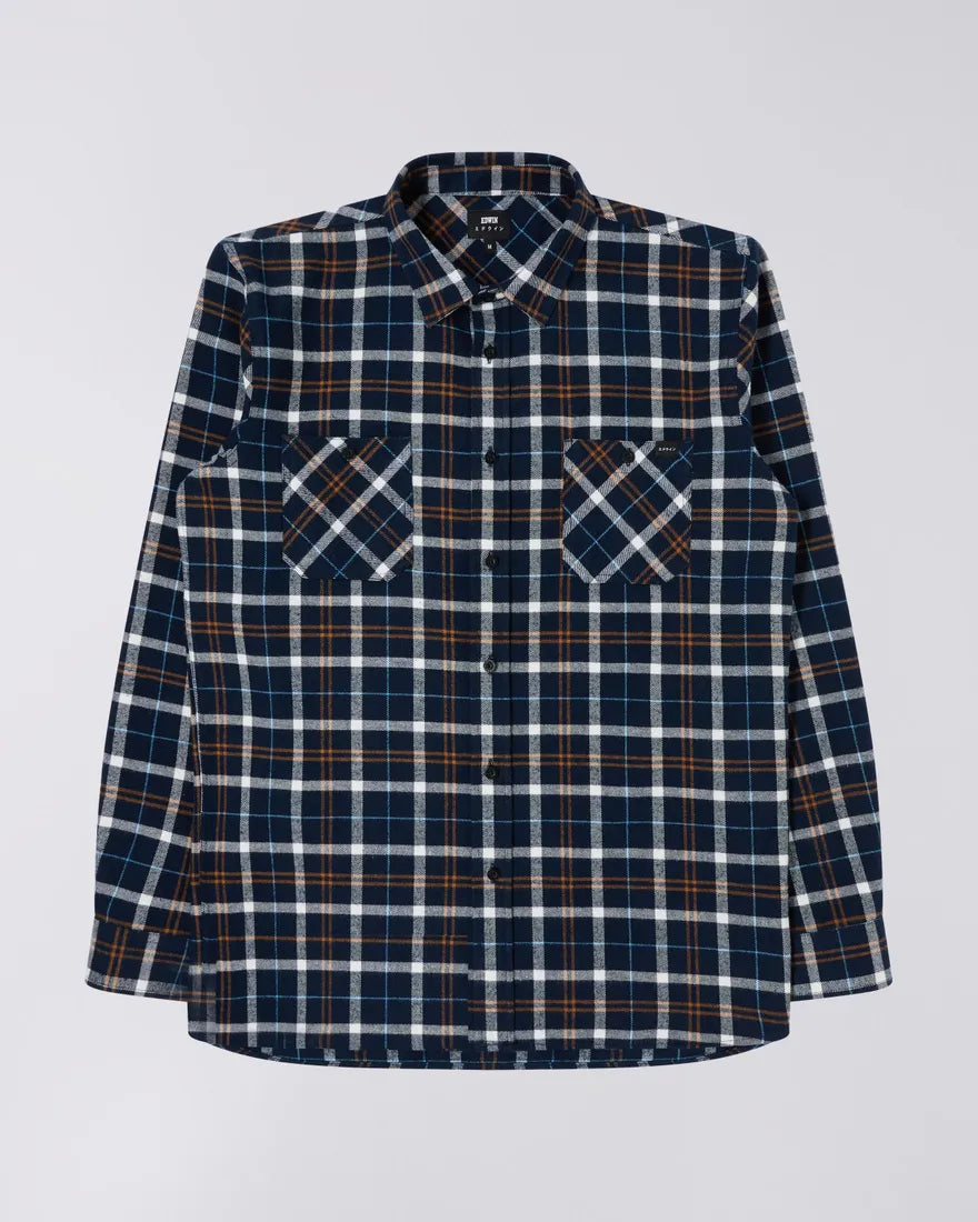 Edwin Labour Check Flannel Shirt Navy Blue