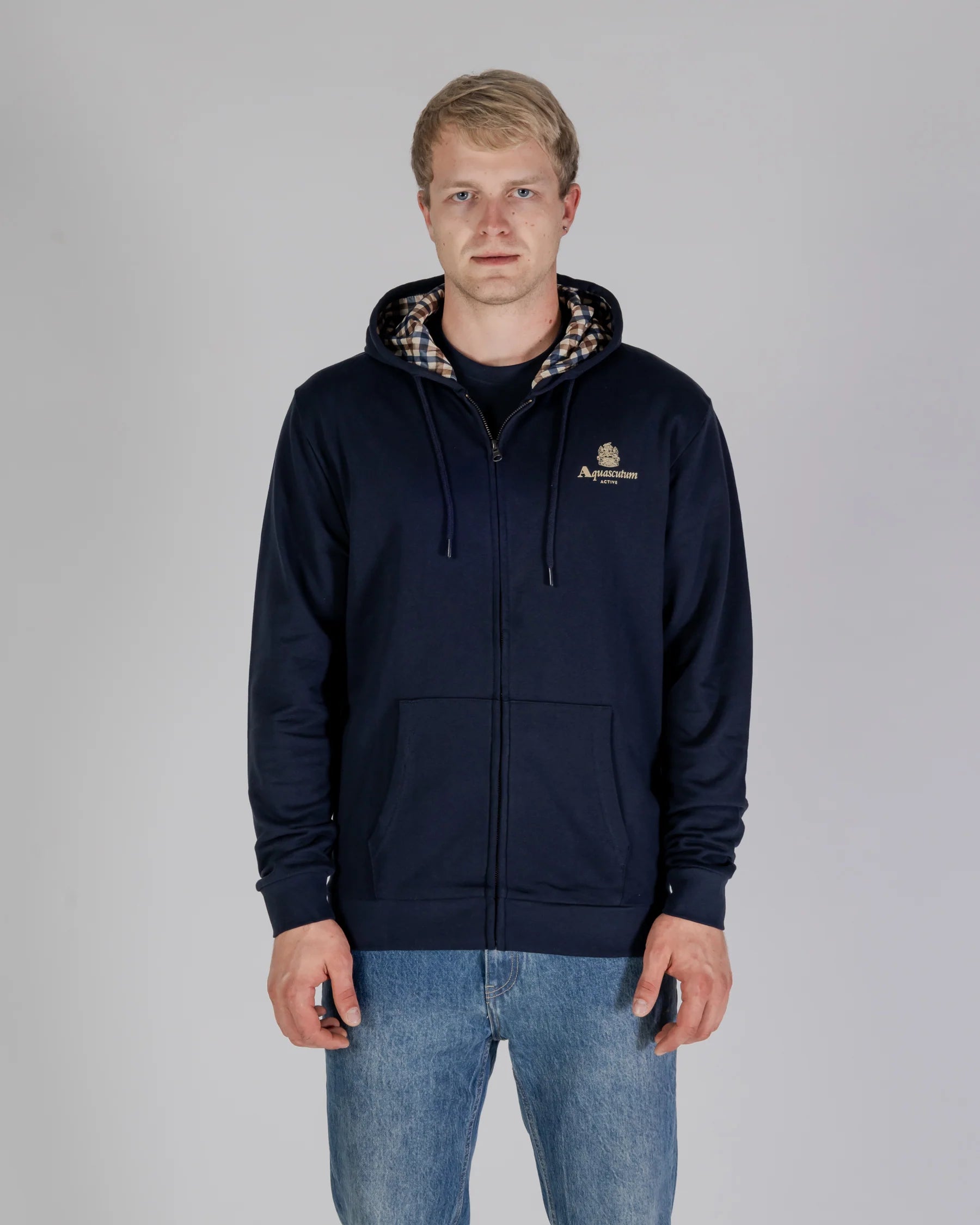 Aquascutum Active Small Logo FZ Hoodie Navy