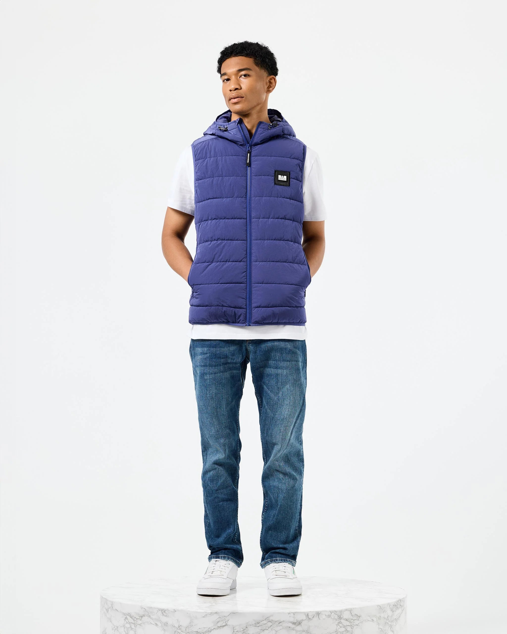 Weekend Offender Toronto Hooded Gilet in Bright Navy