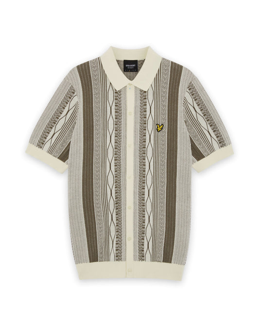 Lyle & Scott Brocade Jacquard Knitted Shirt Icecream/Khaki Ash