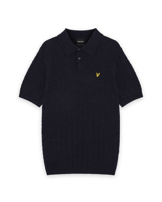 Lyle & Scott Linen Blend Knitted Polo Dark Navy Marl