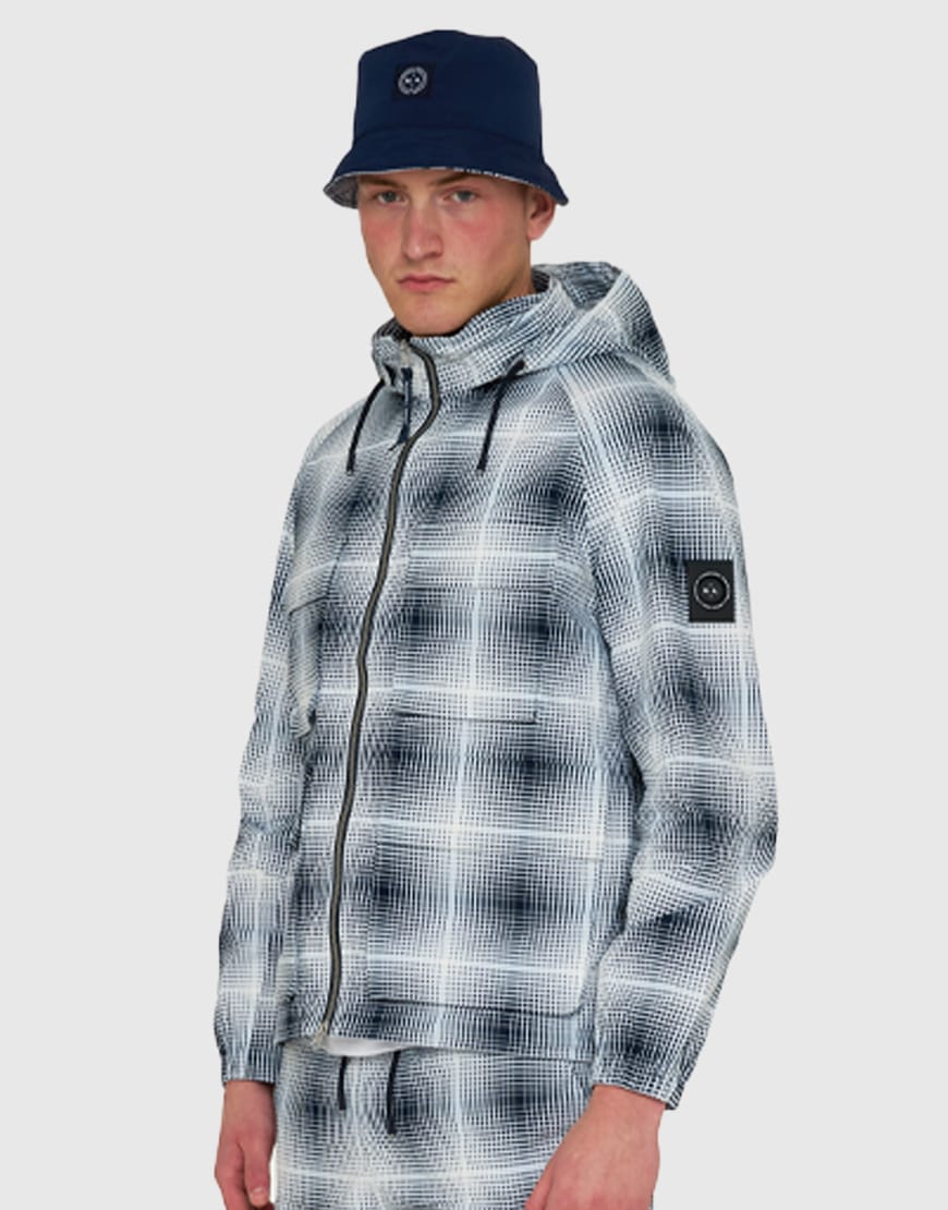 Marshall Artist M-65 Shadow Check Hooded Jacket Navy