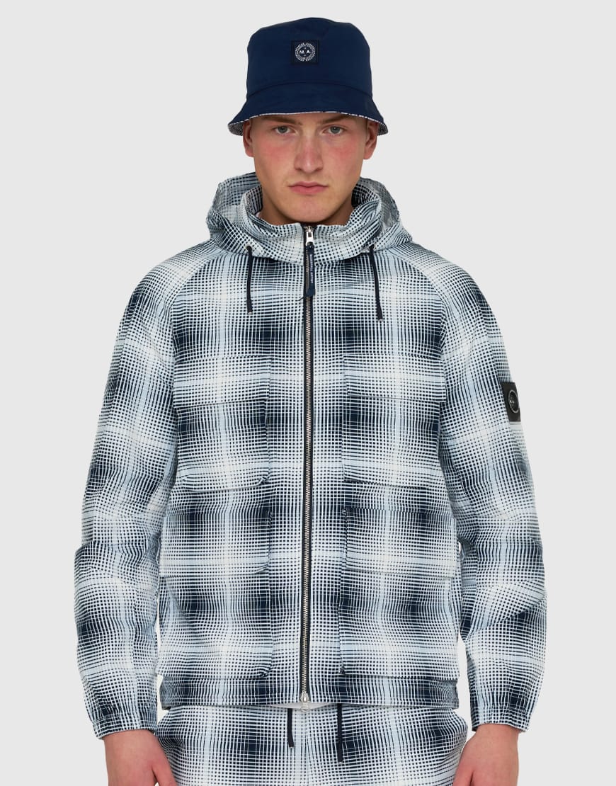 Marshall Artist M-65 Shadow Check Hooded Jacket Navy
