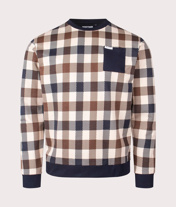 Aquascutum Macro Club Check  Pocket Fleece Crewneck Sweat