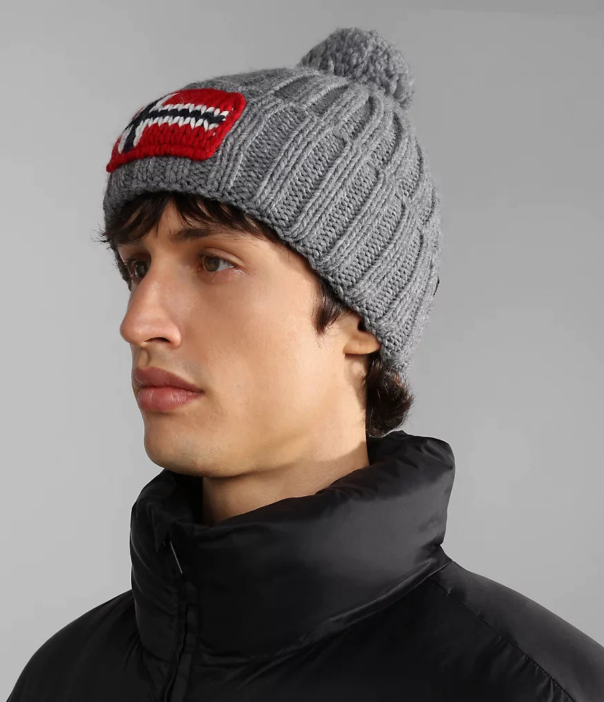 Napapijri Semiury 5 Bobble Hat in Medium Grey Melange Inocencia