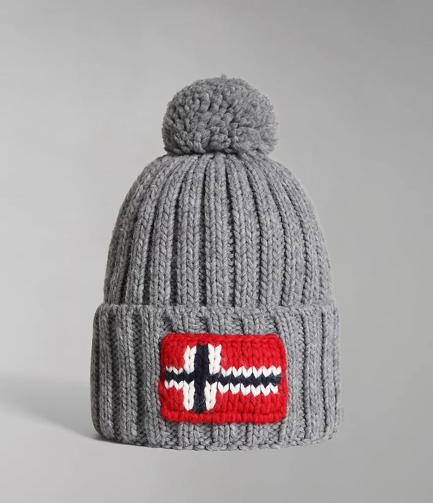 Napapijri Semiury 5 Bobble Hat in Medium Grey Melange Inocencia