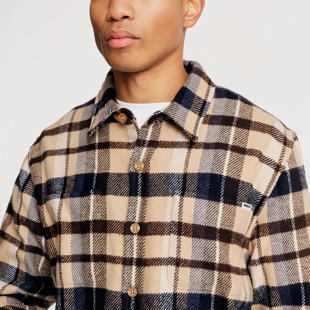 Parlez Rivington Brushed Cotton Blue Check Overshirt