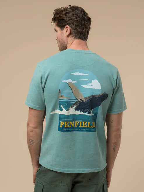 Penfield Whale Scene Back Graphic T-Shirt Dusty Turquoise