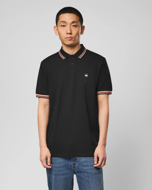 Weekend Offender Levanto Contrast Tipped Polo Black/Coral
