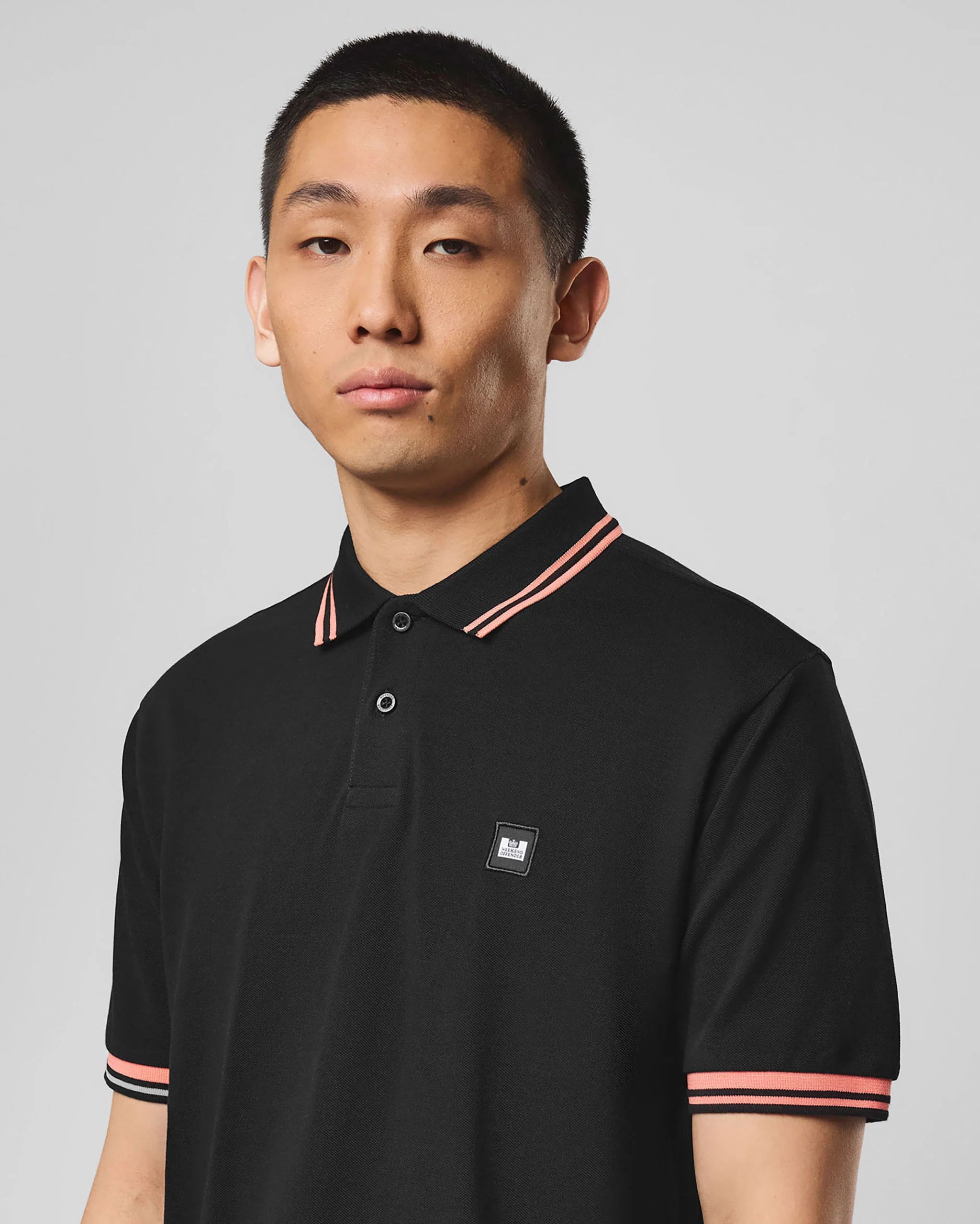 Weekend Offender Levanto Contrast Tipped Polo Black/Coral – Inocencia