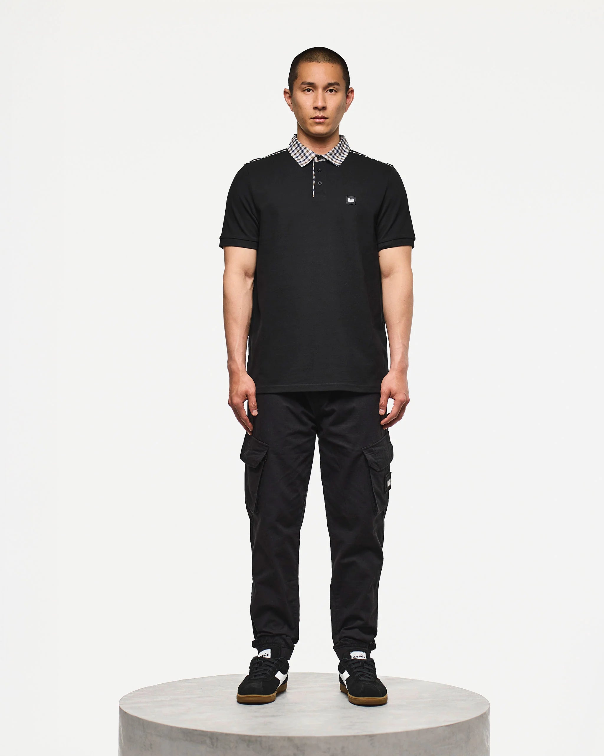 Weekend Offender Cray Check Collar Polo Black