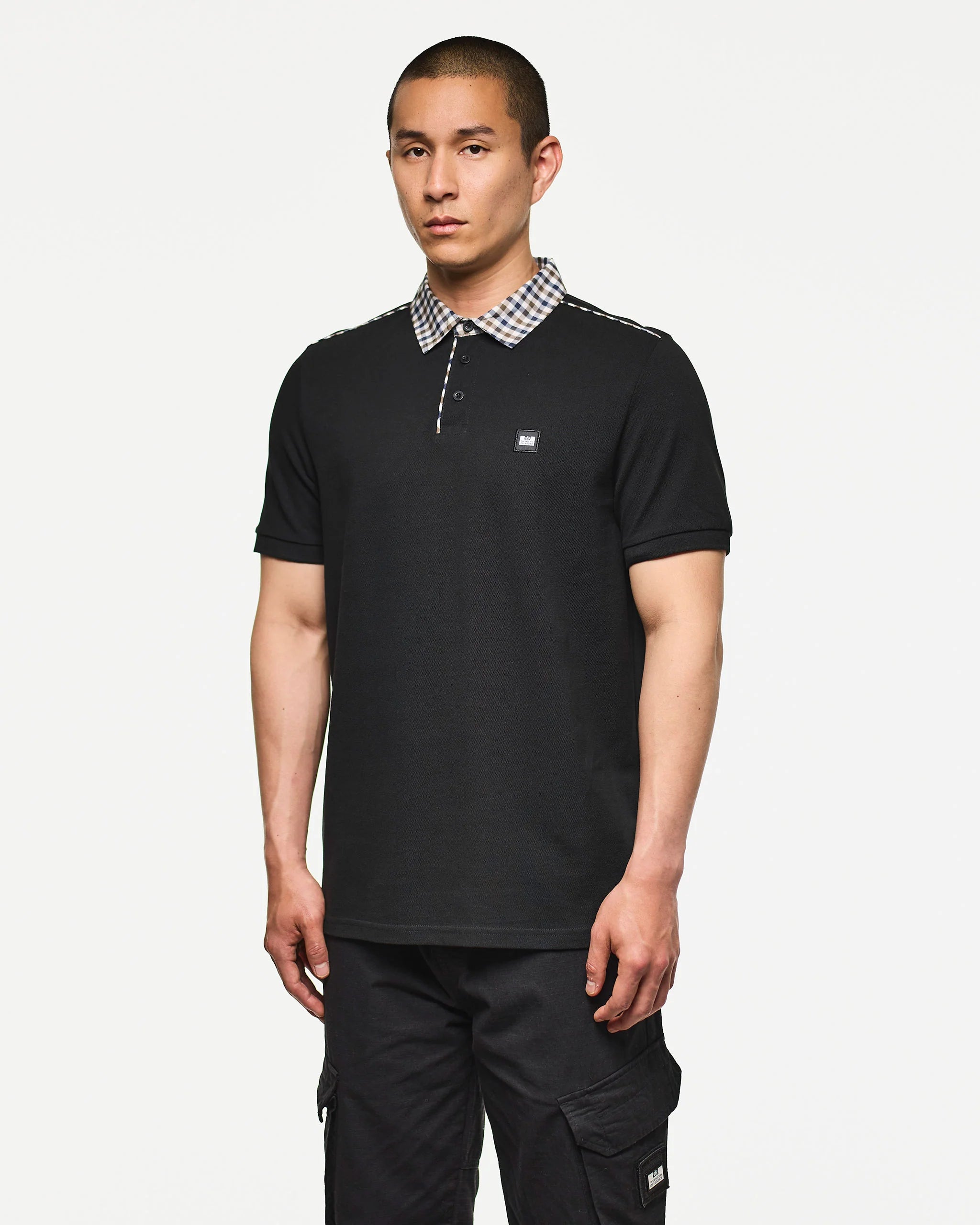 Weekend Offender Cray Check Collar Polo Black
