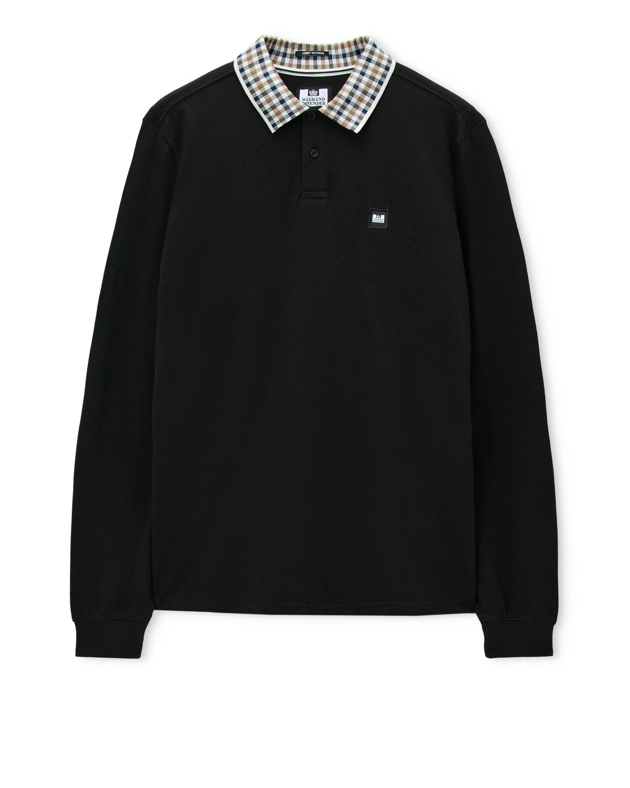 Weekend Offender Lindley Long Sleeve Check Collar Polo Black